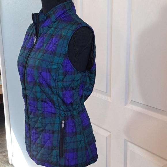 Relatively Puffer Retro Cinched in the Back Plaid Qilted Vest Zipped Jacket Coat - Picture 3 of 9
